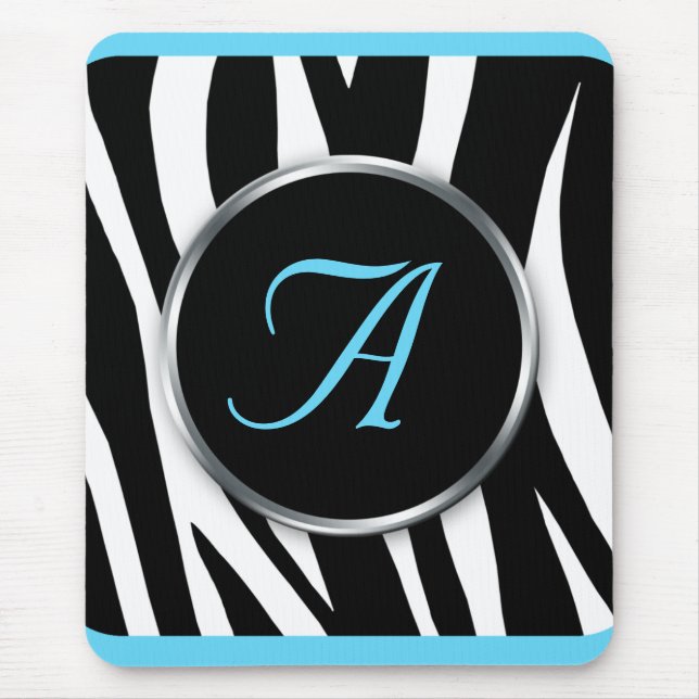 Mousepad Chic Zebra Print Aqua Blue Monogrampad (Frente)