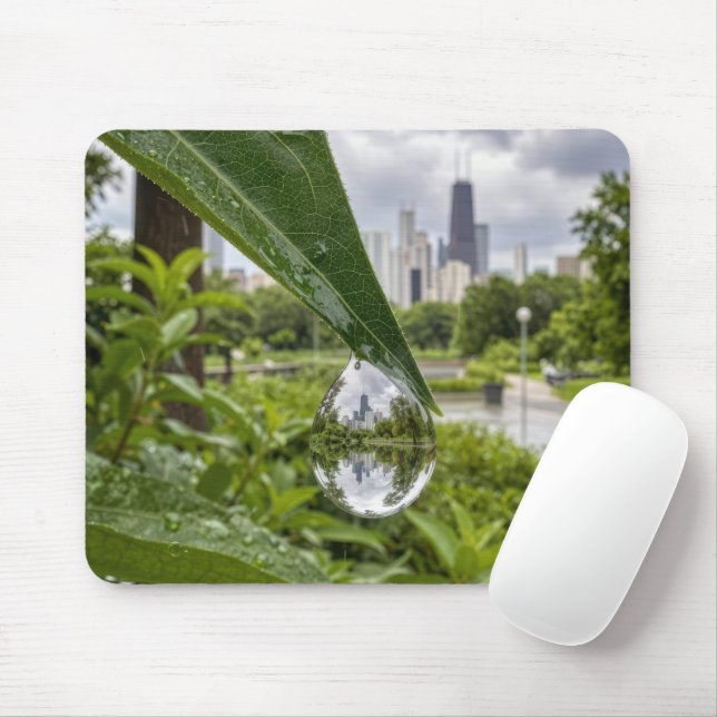 Mousepad Chicago Cidade Refletida numa Gota de Chuva (Com mouse)