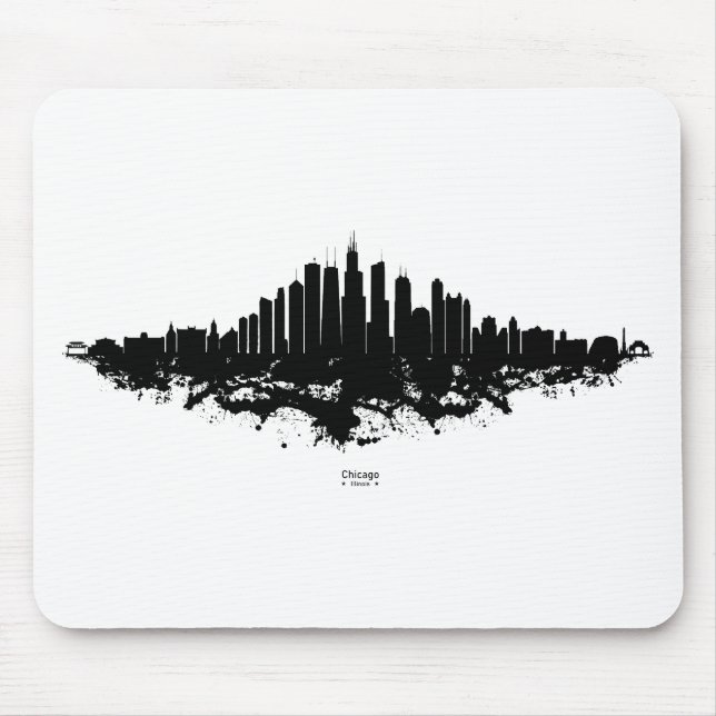 Mousepad Chicago City Skyline Watercolor Black and White (Frente)