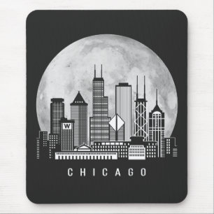 Mousepad Chicago Illinois Skyline Full Moon