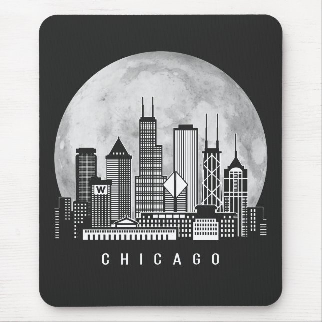 Mousepad Chicago Illinois Skyline Full Moon (Frente)
