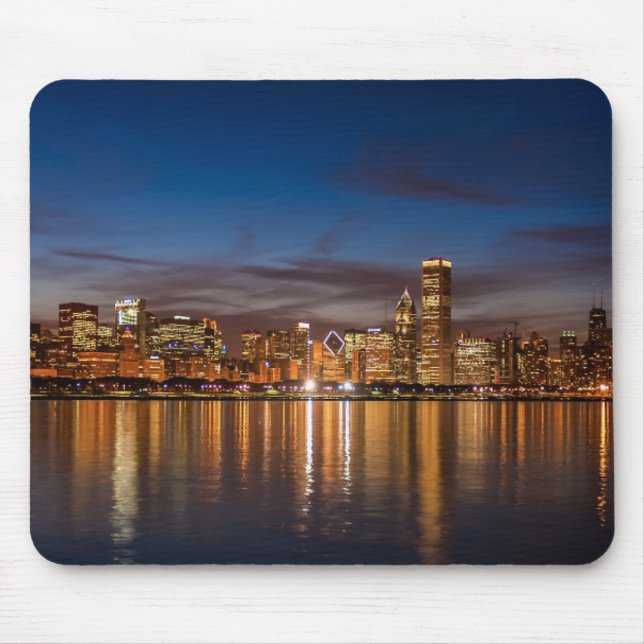 Mousepad Chicago Skyline À Noite (Frente)
