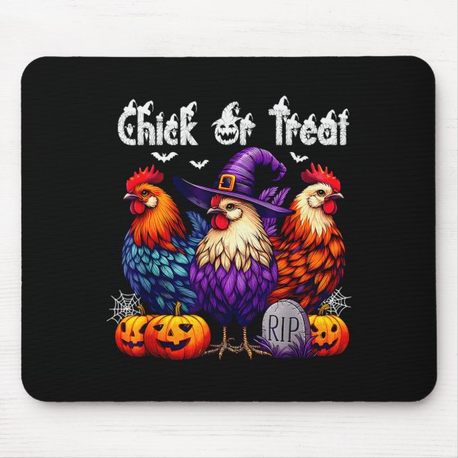 Mousepad Chick Or Treat Funny Halloween Witch Soky Cute Chi (Frente)