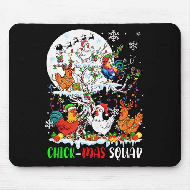 Mousepad Chick Squad Xmas Group Santa Elf Chickens On Tree  (Frente)