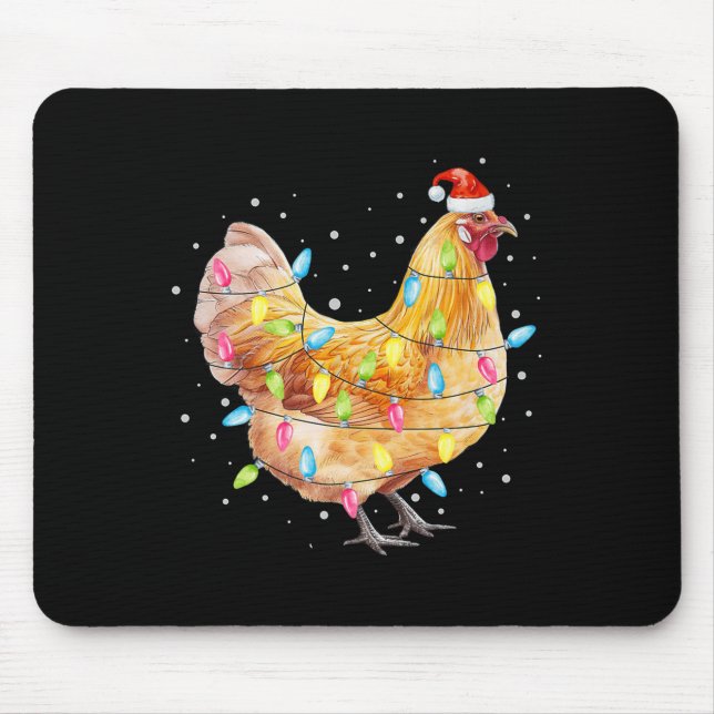 Mousepad Chicken Christmas Lights Santa Hat Chicken Farm An (Frente)