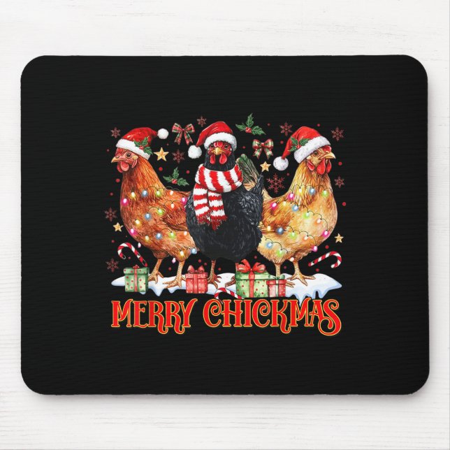 Mousepad Chicken Christmas Merry Chickmas Santa Claus Hat F (Frente)