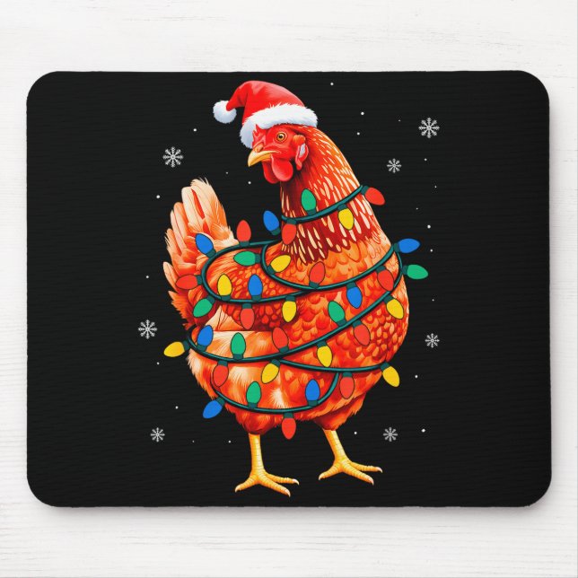 Mousepad Chicken Christmas Tree Lights Farm Animal Santa Xm (Frente)
