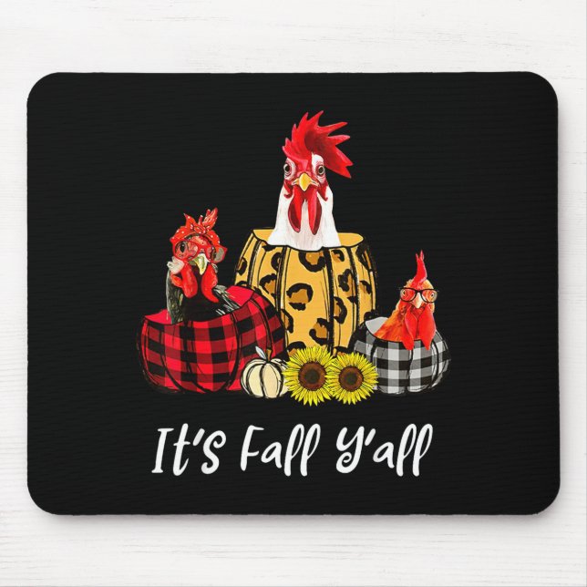 Mousepad Chicken It's Fall Y'all Leopard Pumpkin Autumn Tha (Frente)