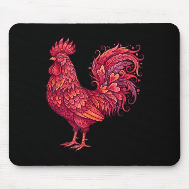 Mousepad Chicken Valentines Day Heart For Farmers Cute Chic (Frente)