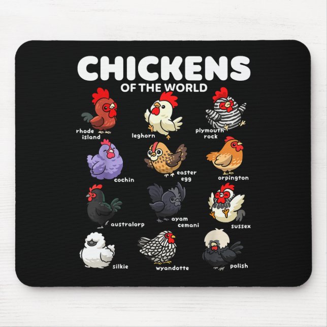 Mousepad Chickens Of The World Funny Cartoon Chicken Breeds (Frente)