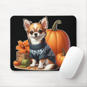 Mousepad Chihuahua bonitinho em Suéter com Pumpkins