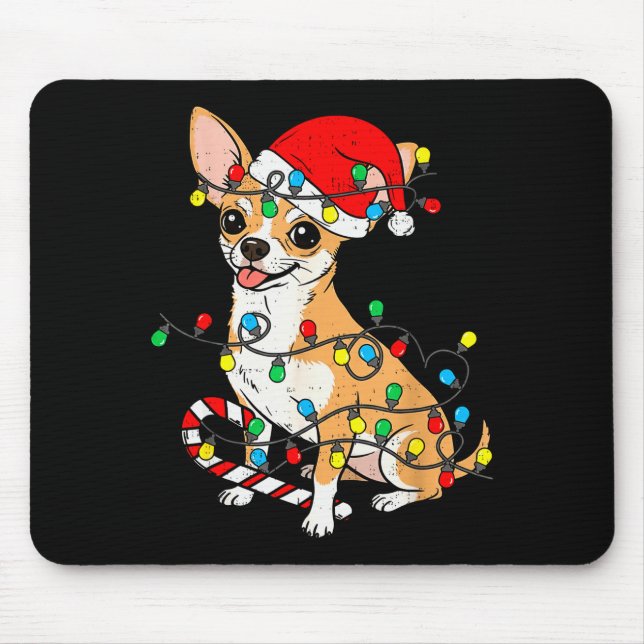 Mousepad Chihuahua Dog Christmas Lights Santa Xmas Pet Dog  (Frente)