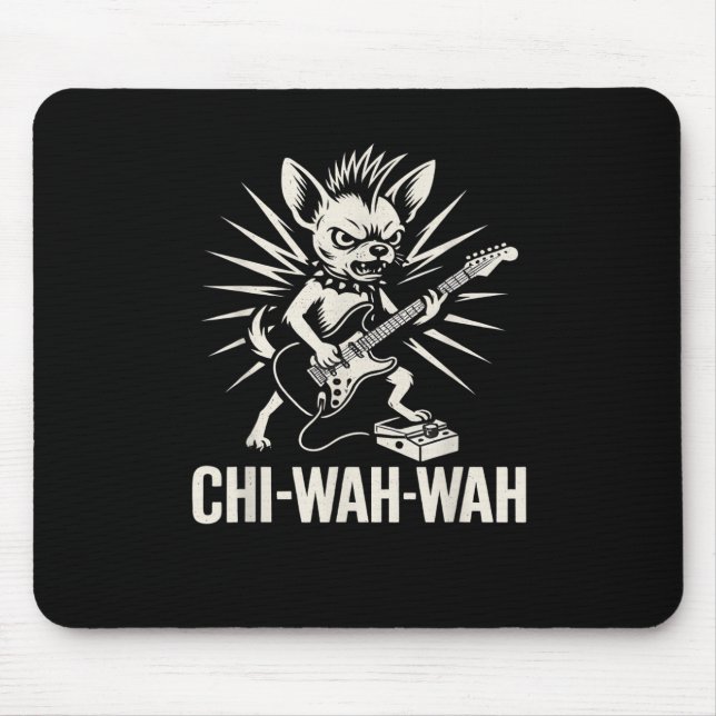 Mousepad Chihuahua Dog Guitarista Wah Pedal Punk Rocker Mus (Frente)
