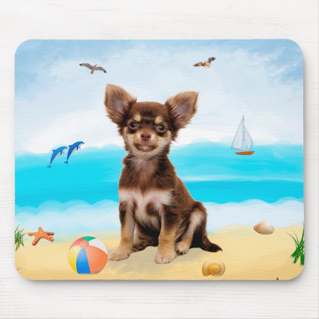 Mousepad Chihuahua Dog na praia (Frente)