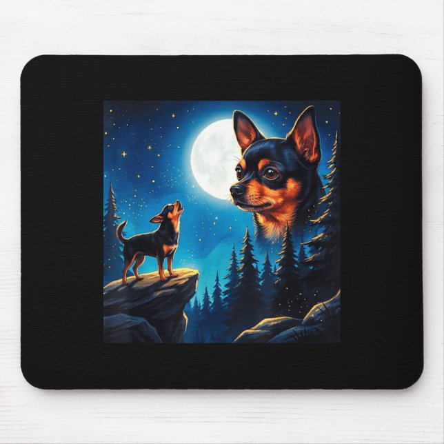 Mousepad Chihuahua engraçado uivando para a lua amante de c (Frente)