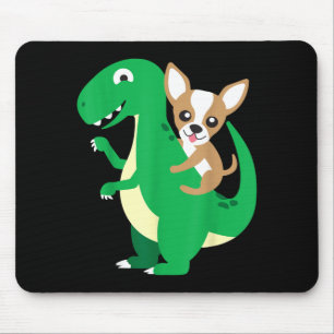 Mousepad Chihuahua Montando Dinossauro T-Rex Dino Cachorro
