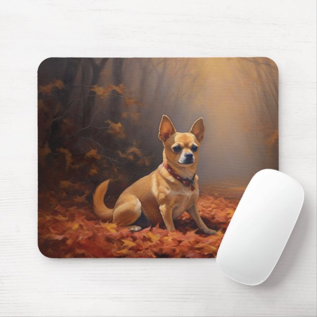 Mousepad Chihuahua no outono deixa cair inspiração (Com mouse)