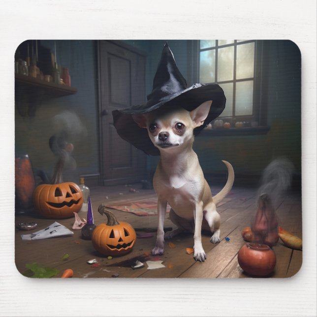 Mousepad Chihuahua Pumpkins Halloween Scary (Frente)