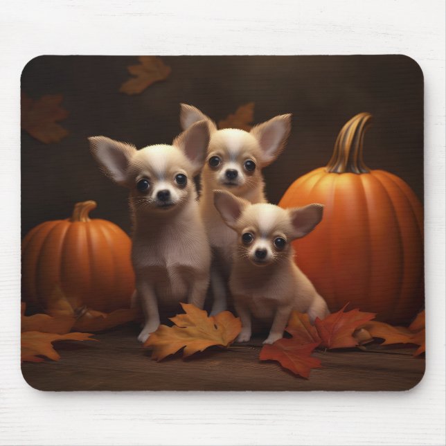 Mousepad Chihuahua Puppy Autumn Delight Pumpkin (Frente)