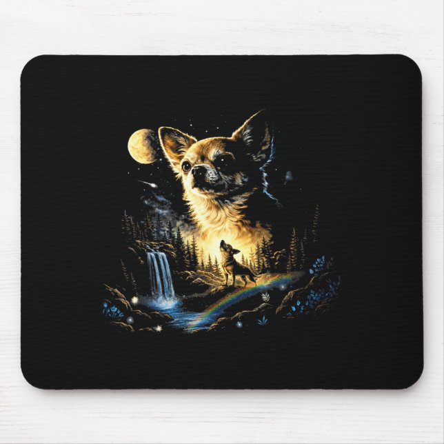 Mousepad Chihuahua uivando para a lua vintage engraçado (Frente)