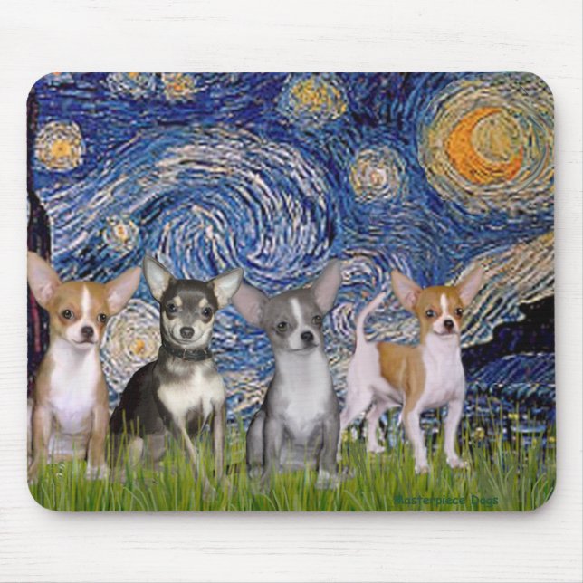 Mousepad Chihuahuas (quatro) - Noite Estrelada (Frente)