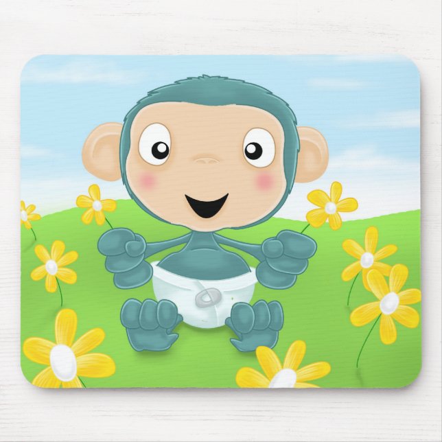 Mousepad chimpanzé do bebê no campo das flores (Frente)