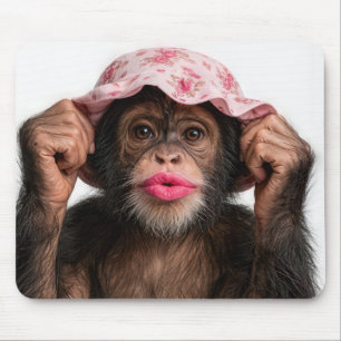 Mousepad Chimpanzé Usando Batom Rosa