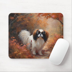 Mousepad Chin Japonês nas Folhas do outono caem inspiração