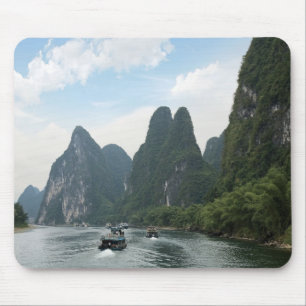 Mousepad China, Guilin, Rio Li, Barcos de rio alinham