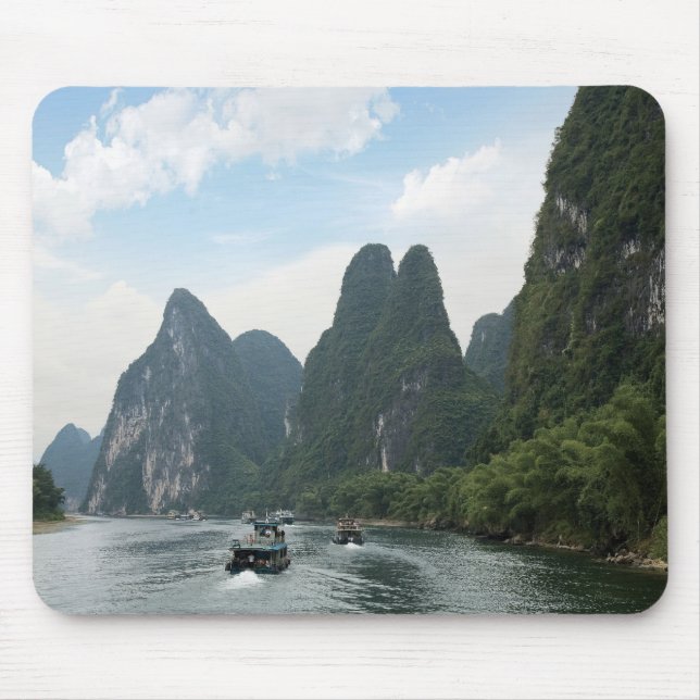Mousepad China, Guilin, Rio Li, Barcos de rio alinham (Frente)
