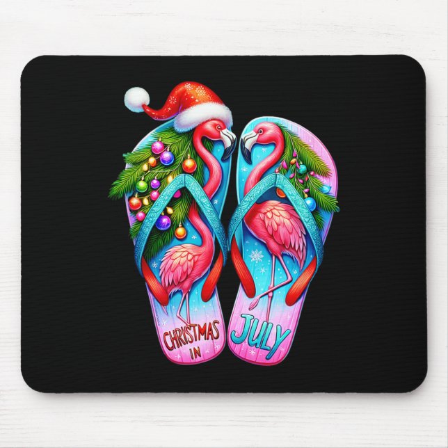 Mousepad Chinelos Pretty Flamingo Tropical Verão Natal (Frente)