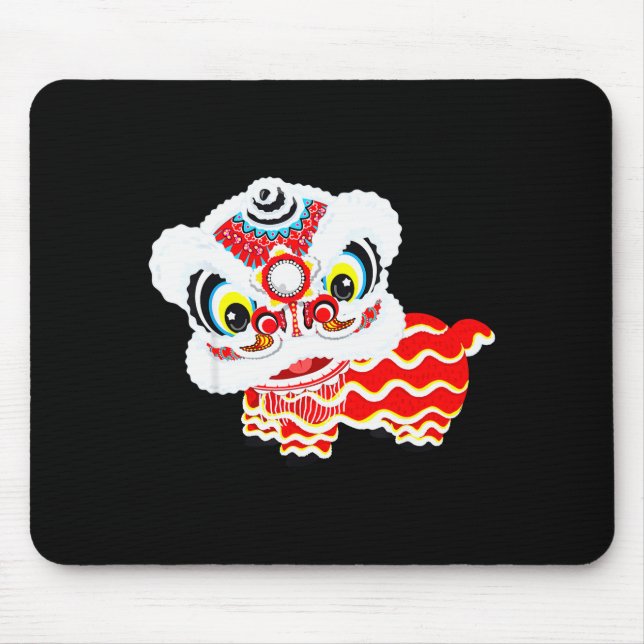 Mousepad Chinese Cute Traditional Dancing Lion Art Happy Ne (Frente)