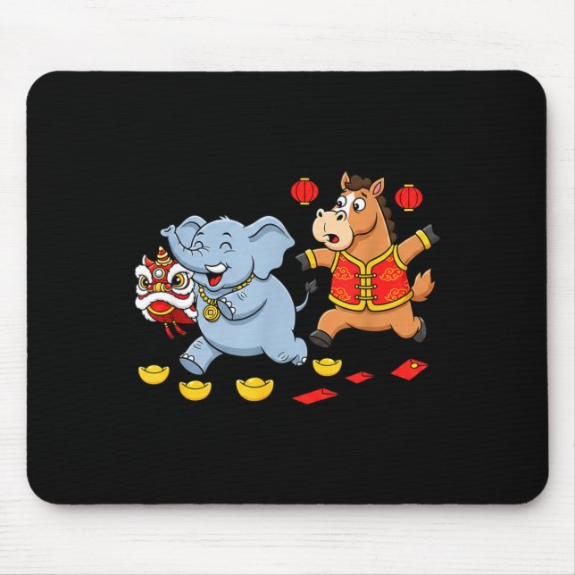 Mousepad Chinese Horse Elephant Funny Kids Mens Womens Happ (Frente)
