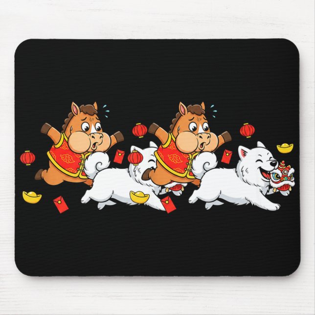 Mousepad Chinese Horse Samoyed Funny Kids Mens Womens Happy (Frente)