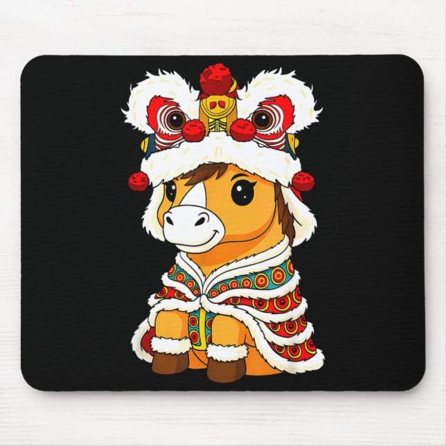 Mousepad Chinese Lunar New Year Lion Dance Cute Horse China (Frente)