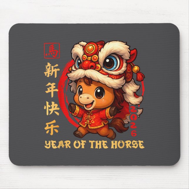 Mousepad Chinese New Year 2026 Year Of The Horse Funny Happ (Frente)