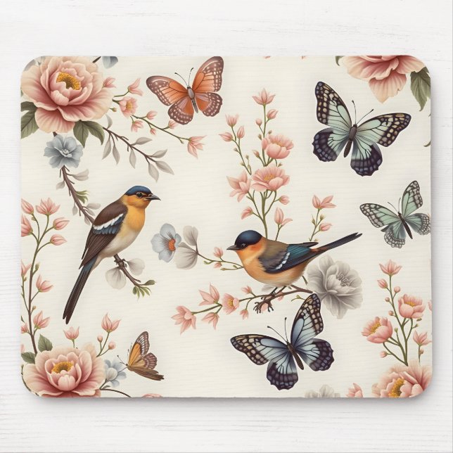 Mousepad Chinoiserie Bird e Butterfly Harmony (Frente)