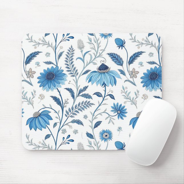 Mousepad Chinoiserie Blue Echinacea Pattern (Com mouse)
