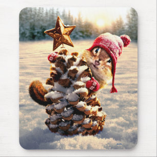Mousepad Chipmunk Com Pine Cone Tree