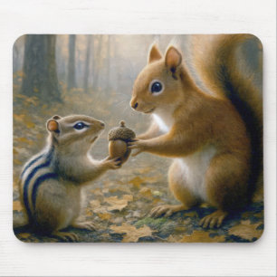 Mousepad Chipmunk e Esquilo Compartilhando uma Acorna