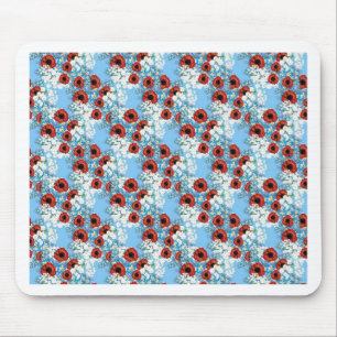 Mousepad Chique azul-impressão de flor vermelha por LeahG