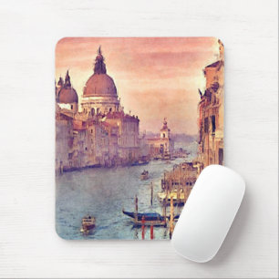 Mousepad Chique Itália Vintage Veneza Canal Pastel Aquarela
