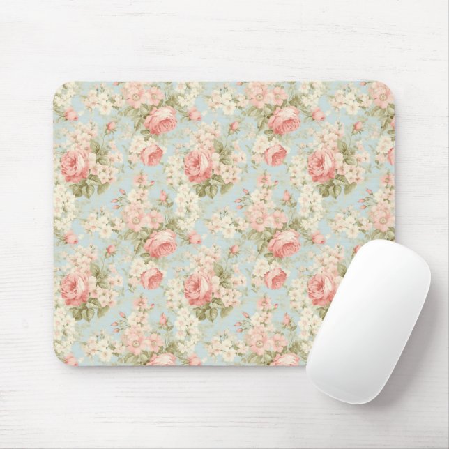 Mousepad Chique Vintage Blush Pink Roses Floral (Com mouse)