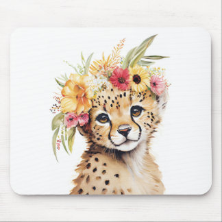 Mousepad Chita Flower Crown Art Watercolor Safari Wild