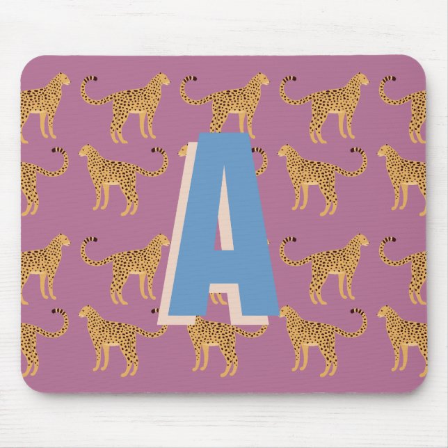 Mousepad Chita, monograma rosa-leopardo (Frente)