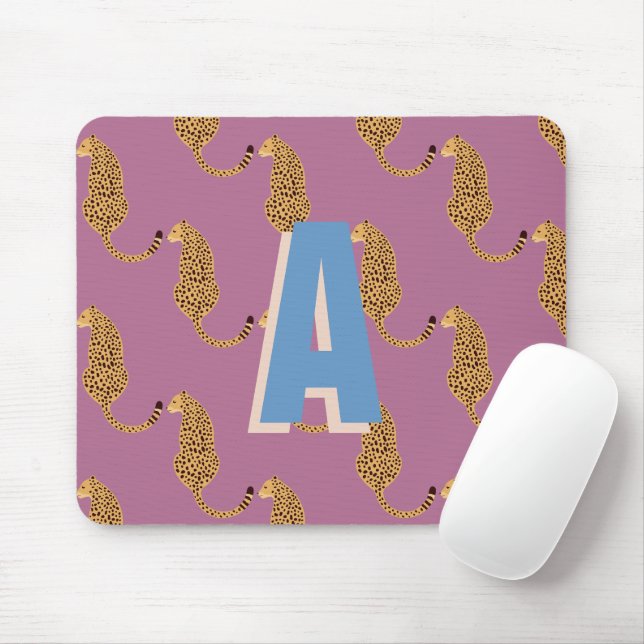 Mousepad Chita, monograma rosa-leopardo (Com mouse)