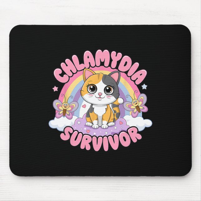 Mousepad Chlamydia Sobrevivente Cat Meme Camisas Engraçadas (Frente)