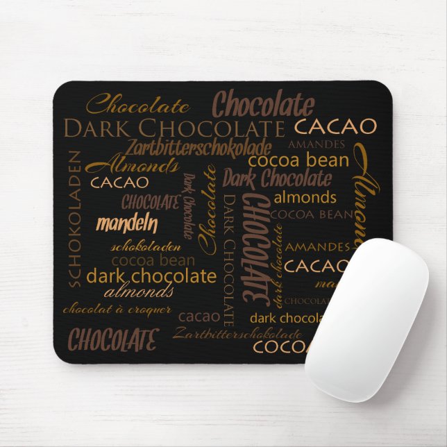 Mousepad Chocolate, amêndoas e design de texto escuro do (Com mouse)