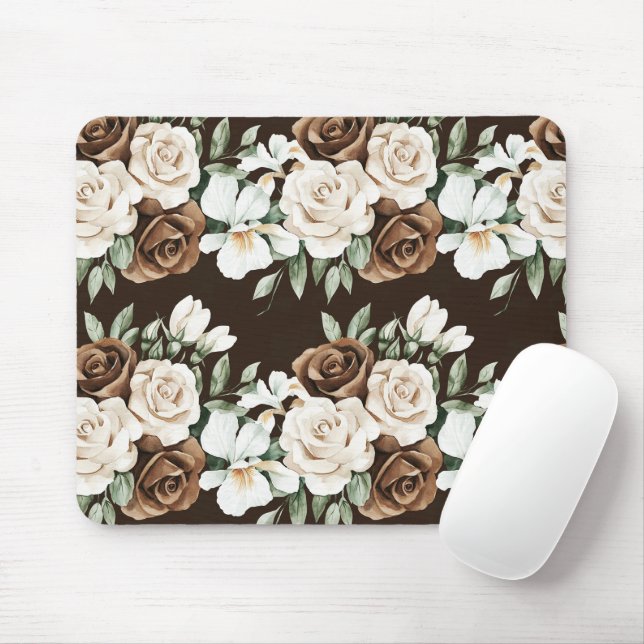 Mousepad Chocolate Brown Cream Flowers (Com mouse)