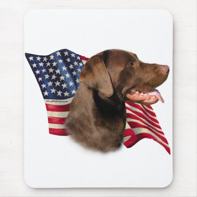 Mousepad Chocolate Labrador Retriever American Flag (Frente)